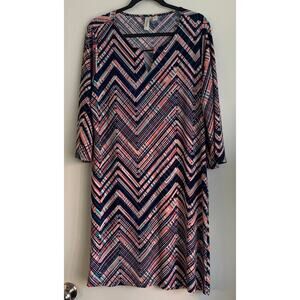 Tacera Geometric Colorful  Keyhole Neck Shift Dress Size L